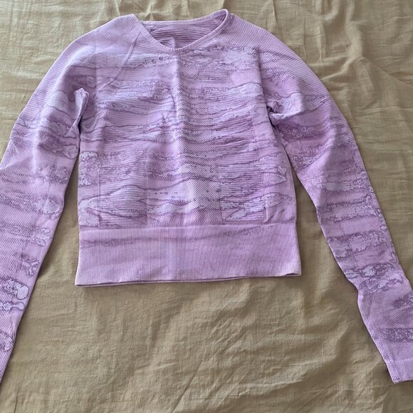 NUX One by One Long Sleeve Hand Tie Dyed Purple Workout Top - Picture 2 of 4